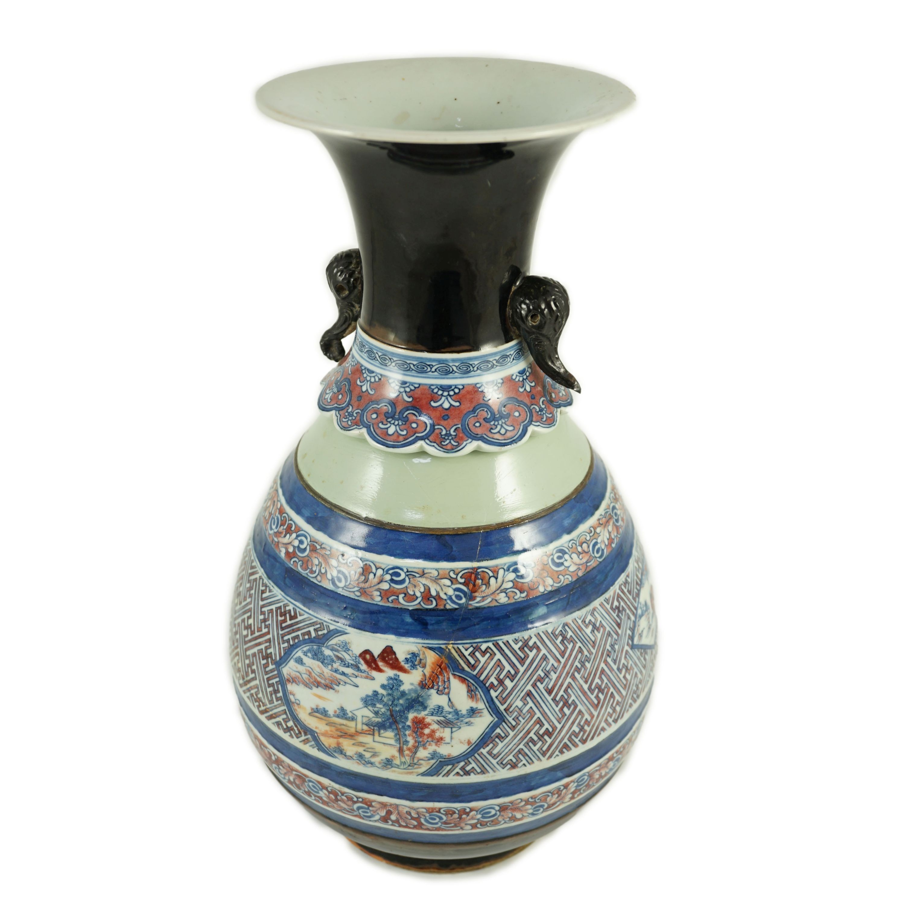 A Chinese underglaze blue and copper red vase, Xuande mark, 19th century, 38.5cm high